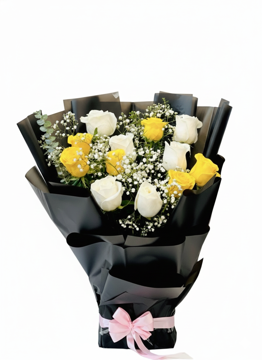 White and yellow Rose Arrangement