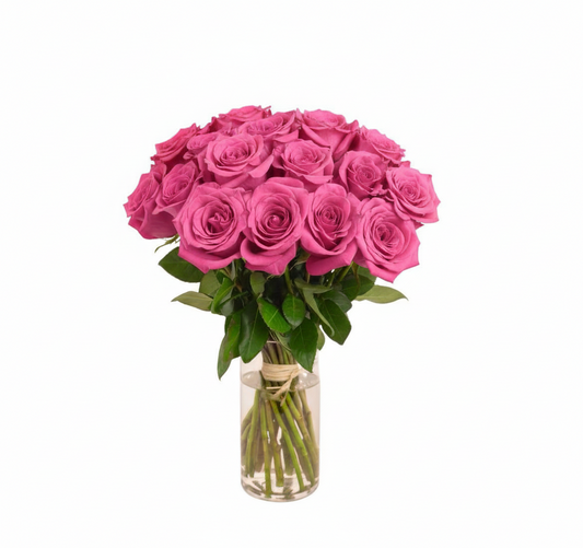 25 PCS PINK ROSE BOUQUETS IN VASE