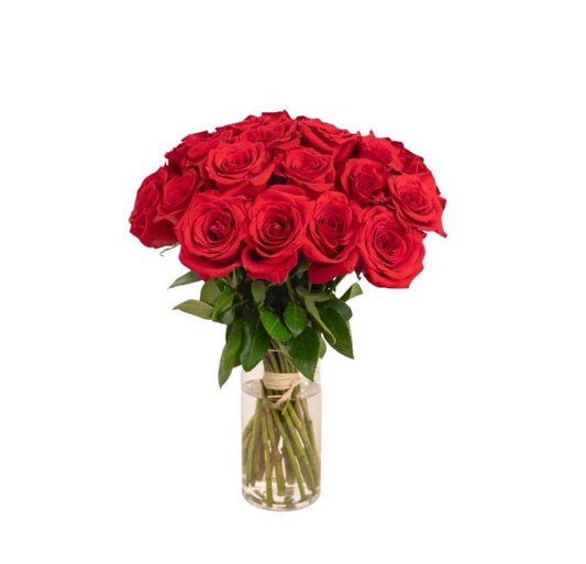 25 PCS RED ROSE BOUQUETS IN VASE
