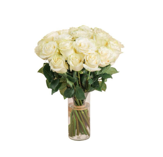25 PCS WHITE ROSE BOUQUETS IN VASE