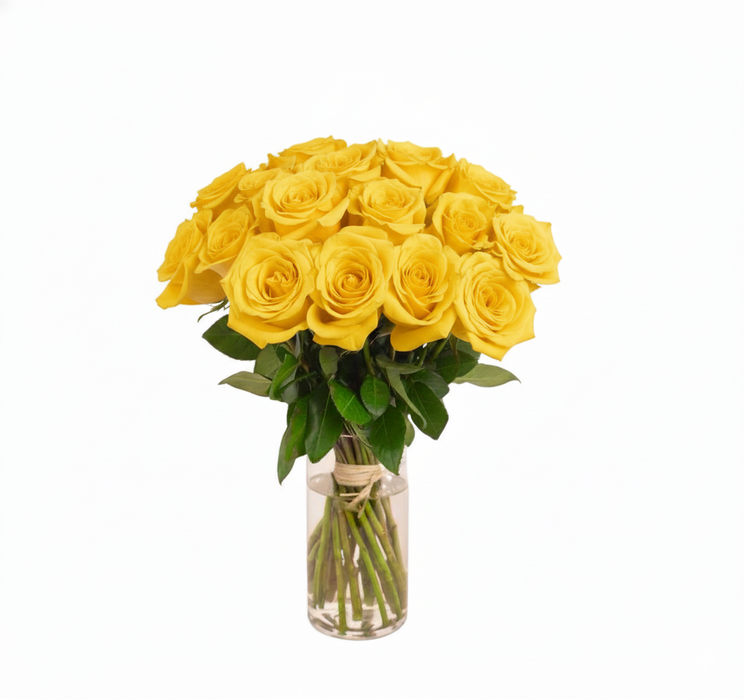 25 PCS YELLOW ROSE BOUQUETS IN VASE